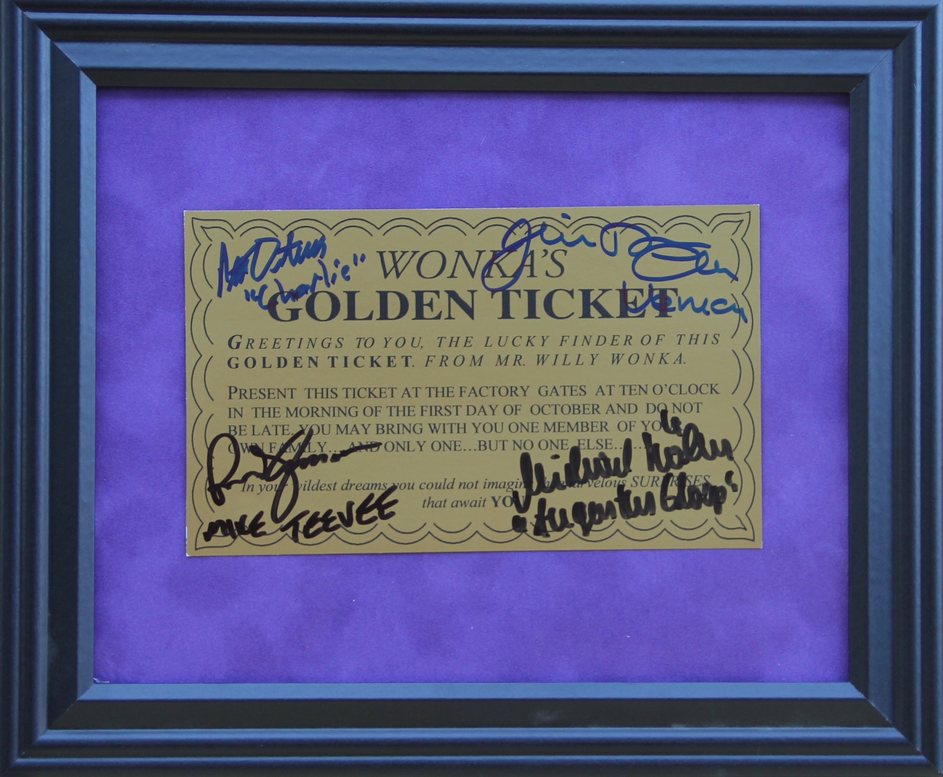 FRAMED WONKA'S GOLDEN TICKET - 10 x 12 AUTOGRAPHED BY FOUR – Wonka Shop