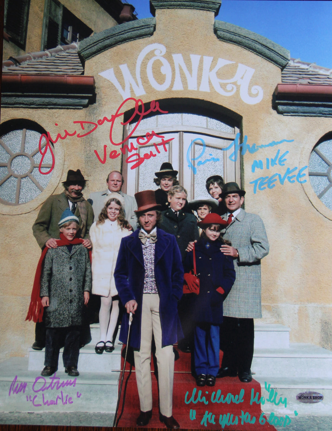 11” X 14” OUTSIDE THE WONKA FACTORY - AUTOGRAPHED BY FOUR